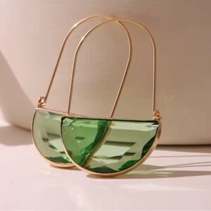 Anthropologie Light Green Glass Crescent Hoop Gold Earrings